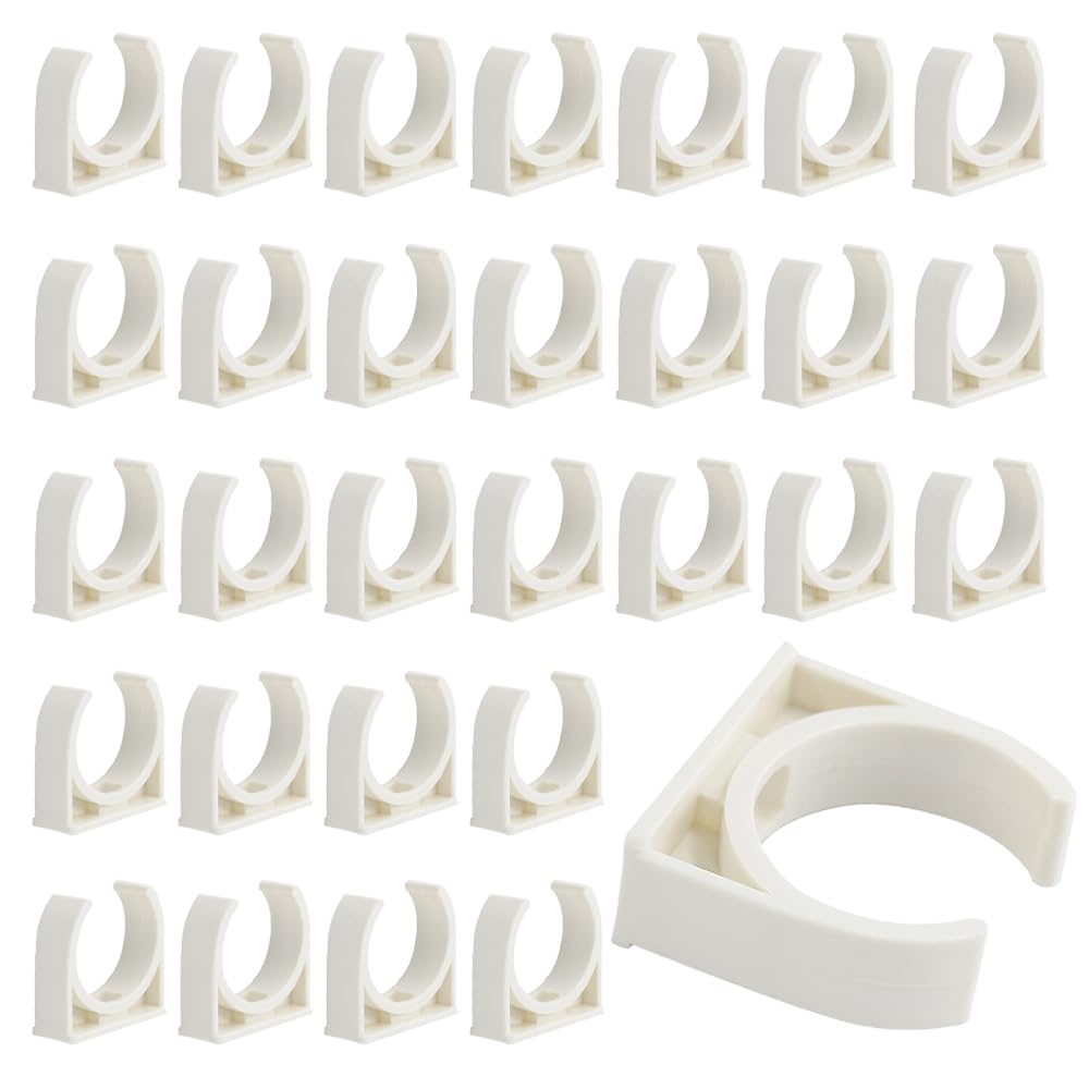 RXKFIGX 60Pcs PVC Water Pipe Clamps Clips Plastic Pipe Clip Water Pipe Clamps Clips Push-Fit Fittings Pipe Clips Conduit Fittings for 20mm Pipeline Tubing Hose Clamp Universal Single Pipe Clip White