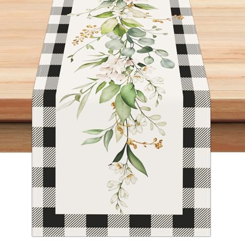 Eucalyptus Leaves Buffalo Plaid Table Runner