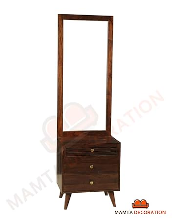 Mamta Decoration Sheesham Wood Dressing Table With Mirror And 3 Drawer Cabinet - Brown