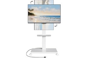 Neothm Mobile TV Stand with Power Outlet, Tilting & Swivel Rolling TV Cart for 32-75 Inch TVs, Height Adjustable Portable TV Stand with Shelf, Portrait/Landscape, 88 lbs Capacity, Max VESA 600x400mm