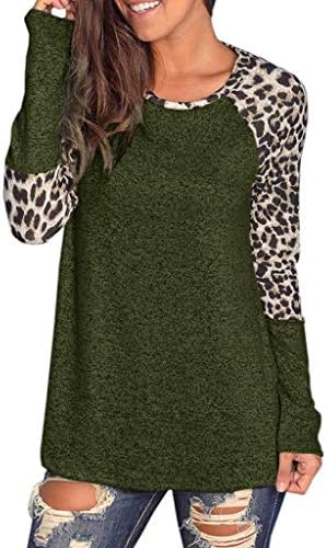 SUJING Women Leopard Printing Patchwork Long Sleeve Tunic T-Shirt Tops Blouse S-2XL