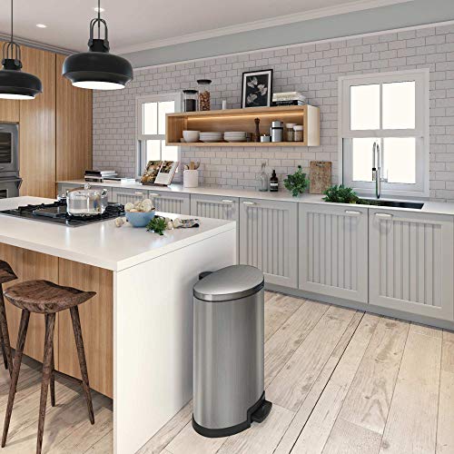 Home Zone Living 12 Gallon Kitchen Trash Can, SemiRound Stainless
