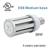 AliTronics 36w Led Corn Bulb,Led Corn Light,E26 Medium Base,4500lumens,Replace 150-175W Metal Halide bulb,5000K,5 Years Warranty,Used in Warehouse/Post Top/Garden/Acorn/Highbay/Lowbay/Garage