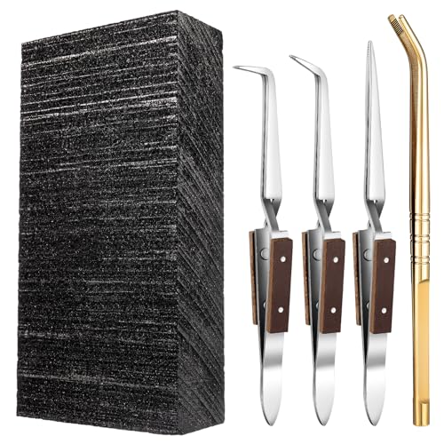 Gisafai 5 Pcs Jewelry Soldering Kit Include 1 Charcoal Soldering Block 1 Copper Tong 3 Tweezers, Solder Boards Plate Jewelry Melting Casting Tools Supplies