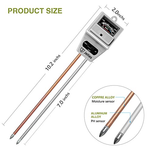 Jellas Soil pH Meter 3-In-1 Soil Moisture Meter Moisture Sensor Sunlight pH Soil Test Kits for Home and Garden, Indoor/Outdoor Plants - Silver