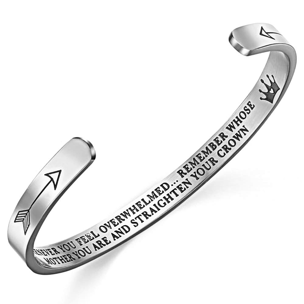 Gleamart Straighten Your Crown Inspirational Bracelet Stainless Steel Engraved Gifts for Mother