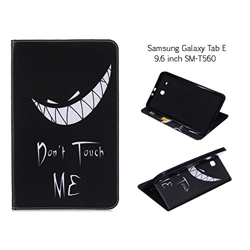 Leather Case for Samsung Galaxy Tab E 9.6" SM-T560, Aeeque Ultra Slim Thin Premium Flip [Card Slots with Magnetic Closure] Colorful Pattern PU Wallet Cover - Don't Touch Me White Teeth