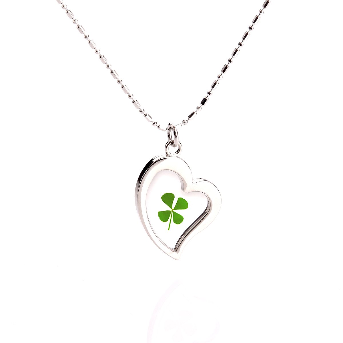 Beads & Pearls Jewelry Lucky Charm Real Preserved 4-Leaf Clover Irish Good Luck Heart Pendant For Women/Girls