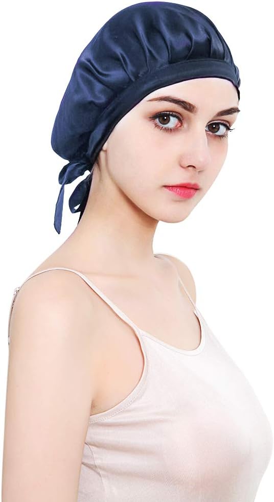 HINATAA 100% Mulberry Silk Night Sleep Cap，Sleeping Cap for Women Head Cover Bonnet for Hair Beauty with Elastic Band for Sleep, Hair Loss, Hair Protection