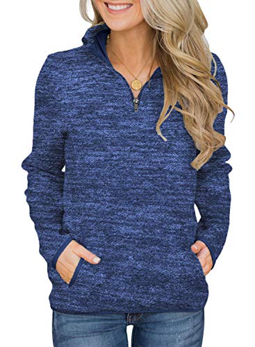 AlvaQ Women 1/4 Zip Sweatshirt Long Sleeve Fleece Pullover Tops Jackets with Kangaroo Pocket Plus Size Blue Large