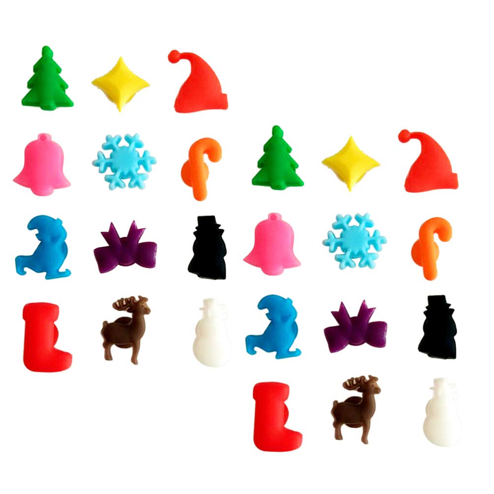 NUOBESTY 24pcs Christmas Wine Glass Marker Silicone Drinking Glass Charms Christmas Party Supplies (Mixed Color)