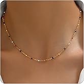 RATVIU Beaded Necklaces for Women 18K Gold Plated Colorful Green White Beads Choker Necklace Dainty Star Choker Chains Simple Delicate Boho Necklace Jewelry Gift