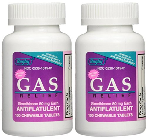 ( Pack Of 2 ) RUGBY SIMETHICONE 80MG CHEW TAB  SIMETHICONE-80 MG Grey/Off White 100 TABLETS UPC 305361019013