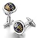 INBLUE Men's Rhodium Plated Cufflinks Silver Blue Globe Shirt Wedding (with Gift Bag)