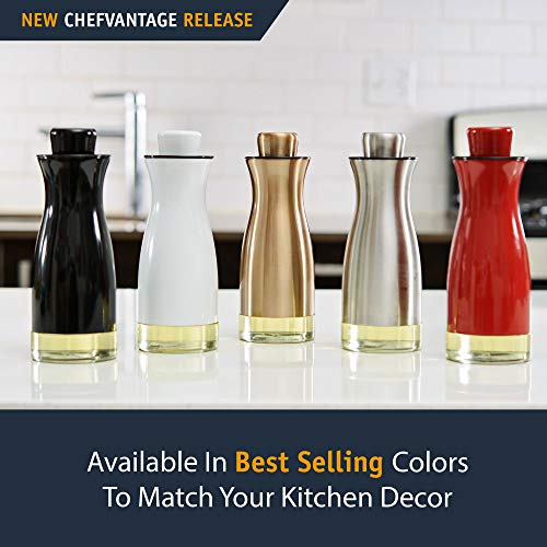CHEFVANTAGE S02-P22-V1 Olive Oil and Vinegar Cruet Dispenser Set with Elegant Glass Bottle and Drip Free Design-Stainless Steel, P22