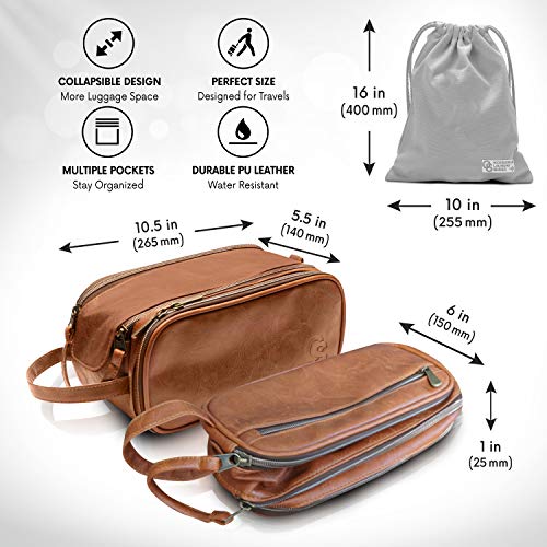 Toiletry Bag for Men or Women - Dopp Kit For Travel. Large Cosmetic and Shaving Bag. Toiletries Organizer PU Leather Bags (Standard, Brown) 5 Toiletry Bag for Men or Women - Dopp Kit For Travel. Large Cosmetic and Shaving Bag. Toiletries Organizer PU Leather Bags (Standard, Brown)