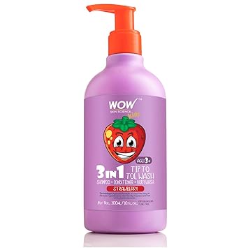 WOW Kids Tip to Toe Wash - Shampoo - Conditioner - Body Wash - No Parabens, Sulphate, Silicones, Mineral Oil or Color - Strawberry, 300 ml