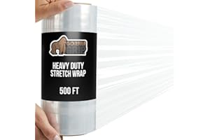 GORILLA GRIP 500% Stretch Film Heavy Duty Plastic, 500ft Shrink Wrap Roll 10" Puncture Resistant, Industrial Strength for Shi