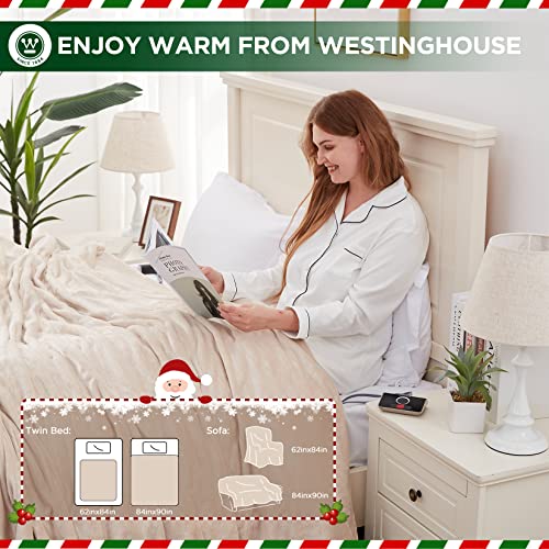 Westinghouse Electric Blanket Queen Heated Blanket Flannel Soft Silky