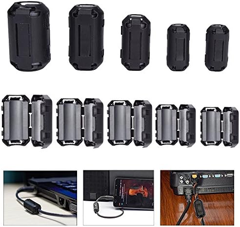 10 pcs Clip-on Ferrite Ring Core RFI EMI Noise Suppressor Cable Clip for 3mm/ 5mm/ 7mm/ 9mm/ 13mm Diameter USB / Audio / Video Cable