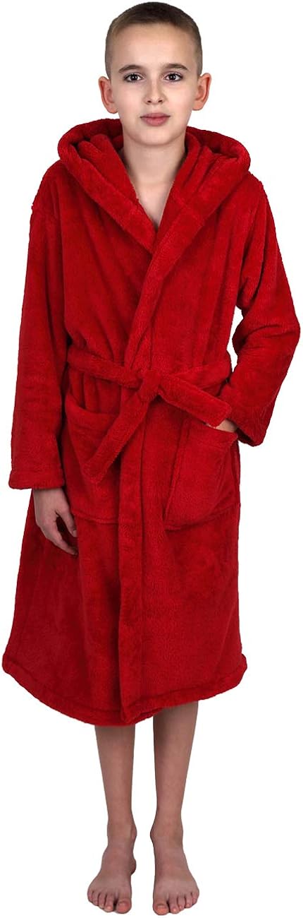 TowelSelections Boys Robe, Kids Plush Hooded Fleece Bathrobe: Clothing