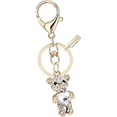 MONNEL MZ823-4 Crystal Teddy Bear with Clear Heart Keychain Key Ring with Pouch Bag