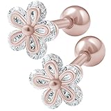 2pcs 16g 1/4 Cartilage Earring Stud Flower Barbell Forward Heilix Tragus Lobe Auricle Cartilage Bar Surgical Steel CZ - RG