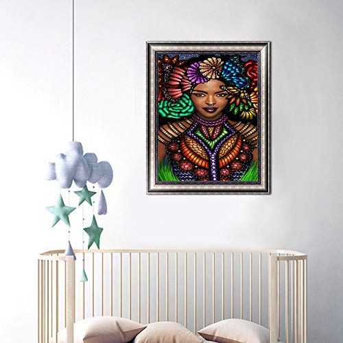 Full Drill 5D Diamond Painting Kit for Adults, BENBO 15.8x11.8In DIY Diamond Painting by Numbers Diamond Embroidery Kit Cross Stitch Rhinestone Embroidery Arts Craft for Home Decor (African Girl) - Thumbnail 4