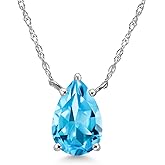 Gem Stone King 14K White Gold Swiss Blue Topaz Pendant Necklace for Women | 1.57 Cttw | Gemstone November Birthstone | Pear Shape 9X6MM | With 18 Inch Chain