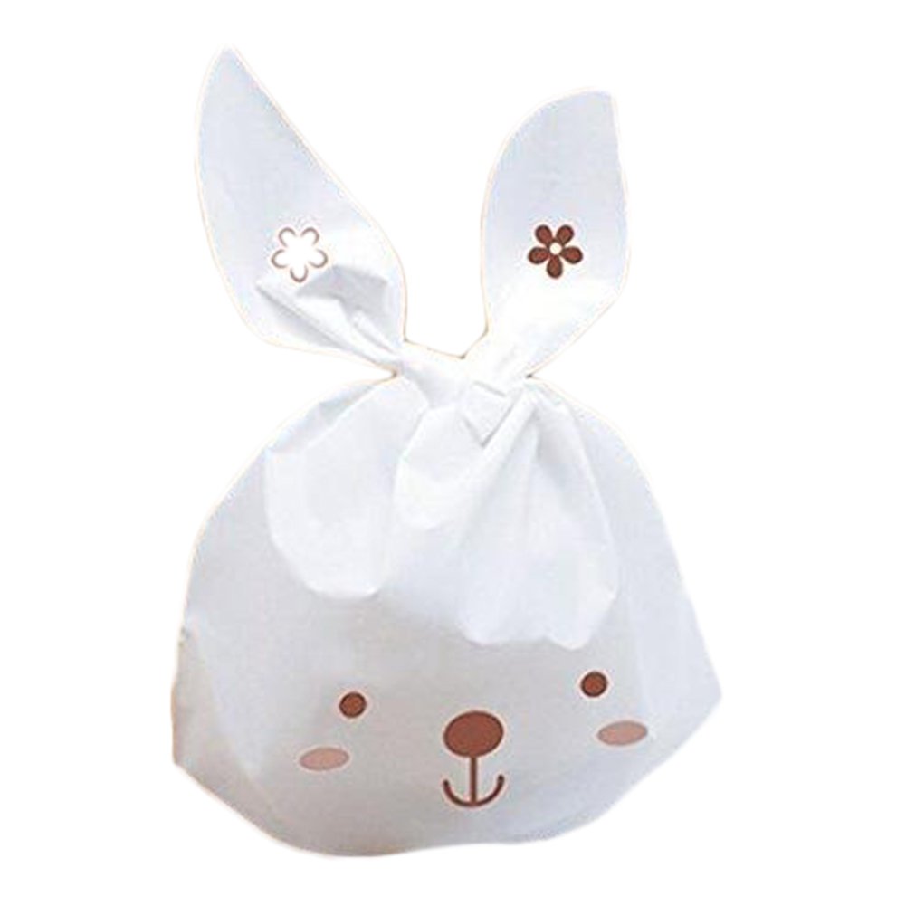 Dylandy 50x Candy Cookie Sweet Food Bag Bunny Shape Cookie Bag with Twist Ties Plastic Treat Bags Gift Packaging Bags for Bakery Birthday Wedding Party