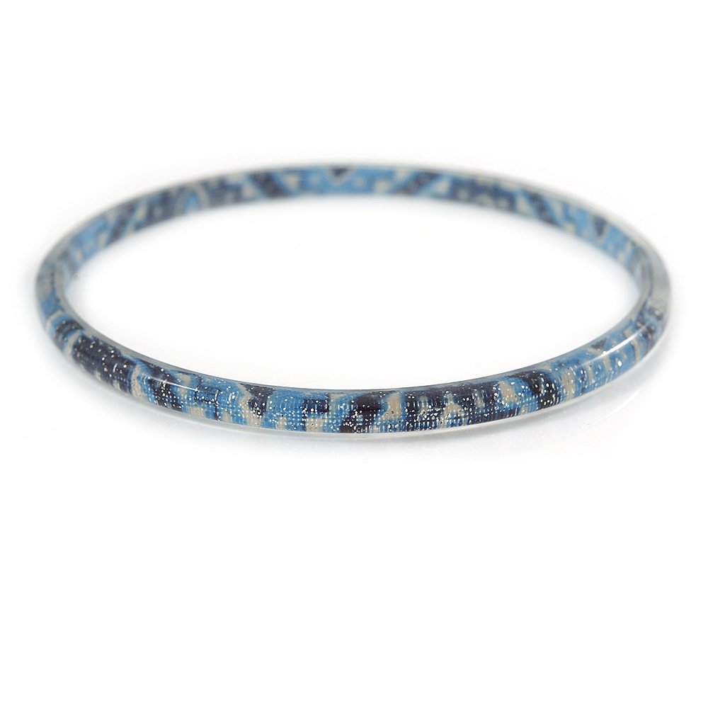 Avalaya Thin Blue with Glitter Effect Acrylic Bangle Bracelet - 19cm L