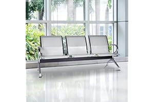 Kinfant Waiting Room Chair Bench - Guest Reception Chairs for Airport Hospital Bank Salon Barber Hall Room Conference (3-seat, Silver-Mesh)