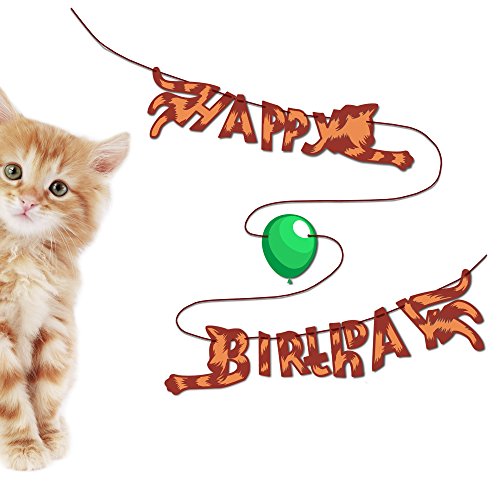 Happy Birthday Banner – Happy Birthday Decorations – Joyful Cats – Unique Design – Preassembled – Party Decorations – Happy Birthday Party Supplies