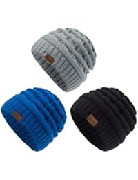 ViGrace Kids Winter Knit Hat Warm Fleece Lined Hats Children Cable Baby Beanie Skull Cap for Girls Boys