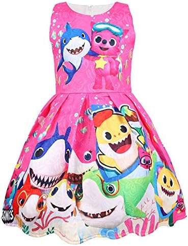 AOVCLKID Toddler Girls Baby Princess Dress up Shark Cartoon Print Party Gown Dress