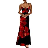 Floerns Women's Flower Spaghetti Strap Maxi Dress V Neck Tie Back Vacation Bodycon Long Dresses