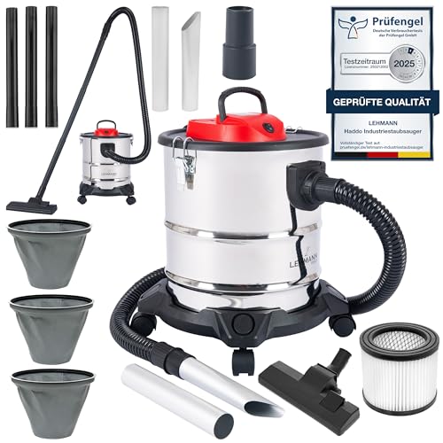 Haddo Industriestaubsauger 2000W | Aschesauger für Kamin mit Doppelfilteranlage | Kaminsauger Ascheschlucker | Nass Trockensauger mit 20 Liter Edelstahltank, Silber