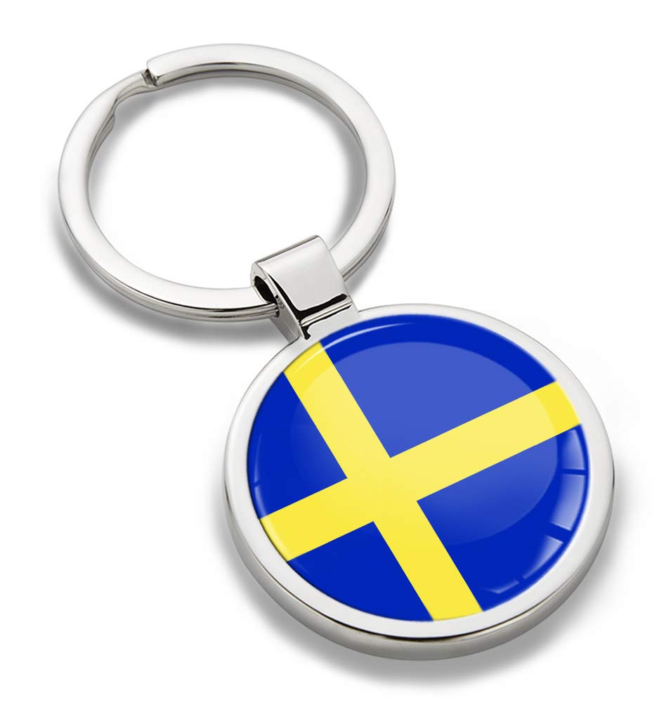 Biomar Labs Stainless Steel Metal Keychains Country Flag National Flags Design Durable Accessory Car House Keys Backpack Gift Travel Souvenir (Sweden Swedish Flag KK 254)