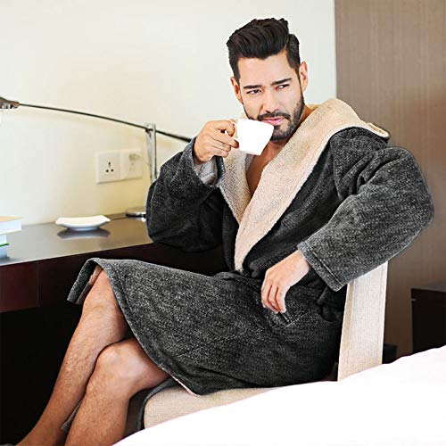 YUANP-Accappatoio-con-Cappuccio-lUomo-in-Pile-Vestaglia-Inverno-lUomo-Calde-Camicia-da-Notte-lUomo-Invernale-con-CinturaAccappatoio-da-Uomo-con-Cappuccio-Doppio-StratoBlue