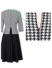 VFSHOW - Vestido vintage de péplum con botones de patchwork para oficina de negocios