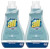 All Fresh Clean ESSENTIALS Sulfate Free Laundry Detergent, Fragrance Free, 30 Fluid Ounce, 2 Count
