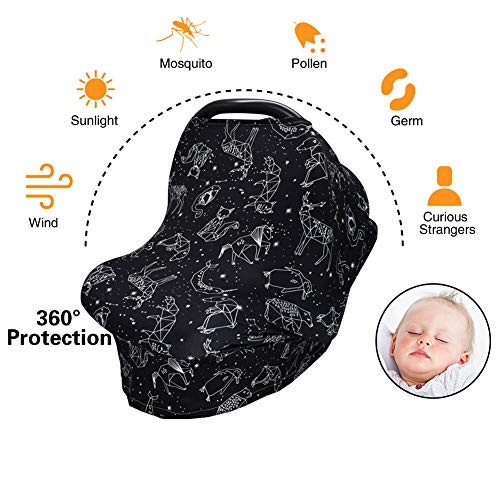 Nursing Cover Carseat Canopy, Rquite Car Seat Covers for Babies Mom Breastfeeding Scarf Infant Multi Use Cover Ups for Baby Stroller & Shopping Cart & Feeding High Chair -Large Size for Girl Boy