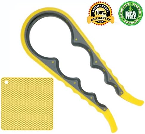 Homaker Jar Opener Bottle Can Multi-Opener Easy Grip for Seniors or People Suffer from Carpel Tunnel, Arthritis Bonus Silicone Square Pot Holder