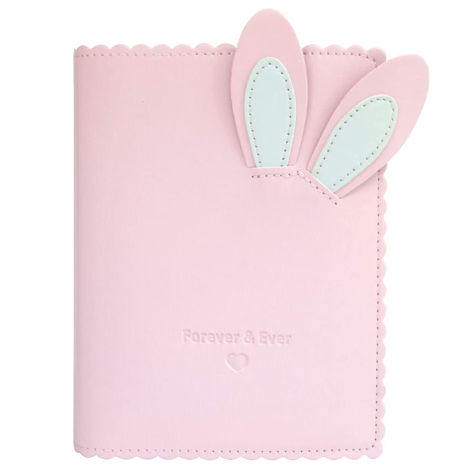 runrayay 64 Pockets PU Leather Photo Album, Pink Rabbit Kpop Photocard Binder Name Card Holder, 3 Inch Mini Film Photo Album Compatible with Fujifilm Instax 7S 8 9 11 70 90 Instant Camera