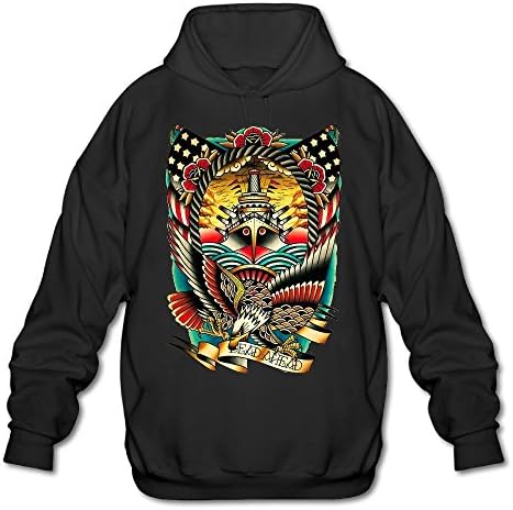 Eagle And Battleship Cool Tattoo Men's Fashion Hooded Sweatshirt Underground Printing Pullover Hoodies For Boys