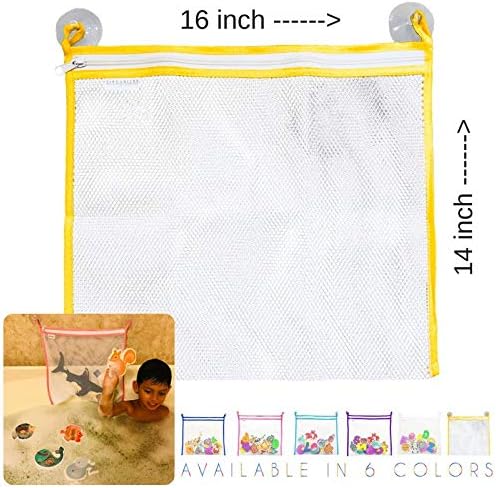 Premium Organizer with a Zipper + 2 Premium Suction Cup Hooks. Quick Dry Netting That is Perfect for Daily Use. Sticks to Bathtubs, Windows, Mirrors & More! (Yellow)
