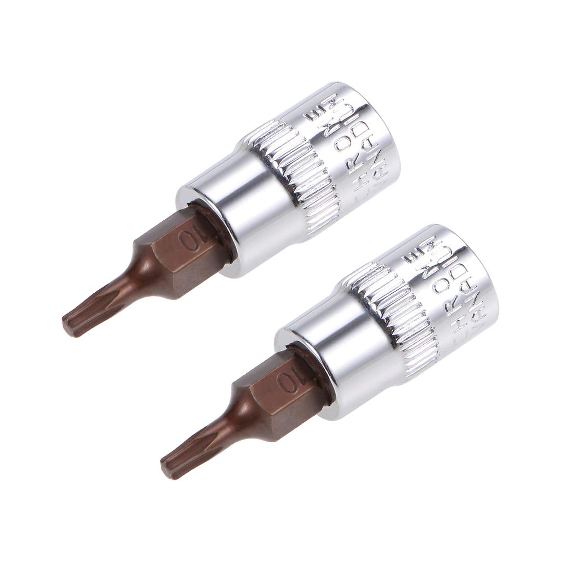 sourcing map 2pcs 1/4" Drive x T10 Torx Bit Socket, S2 Steel Bits CR-V Sockets 38mm Length Use with Ratchet Wrench, Slide Bar, Extension Rod