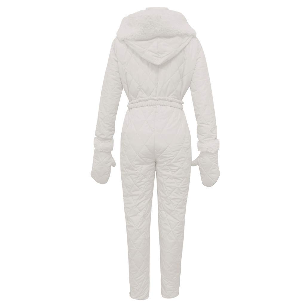 Lazapa Women Winter Sports Jumpsuit, Outdoor Zipper Hooded Ski Suit Plus Velvet Thicken Windproof Waterproof Windbreaker