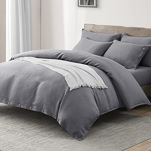 Umchord French Linen Duvet Cover Set, 3 Piece 100 Stone Washed Linen