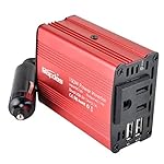 Bapdas 150W Car Power Inverter DC 12V to 110V AC Car Converter with 3.1A Dual USB Car Adapter-Red